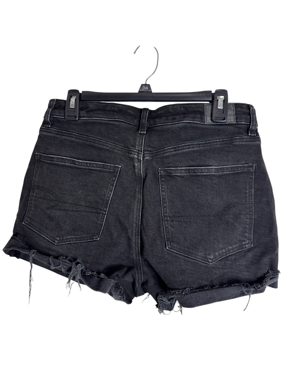Americal Eagle Mom Raw Hem Hi-Waisted Cuffed Stretch Black Denim Shorts size 8 - Picture 2 of 11